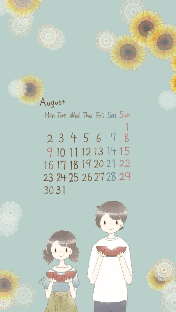 スマホ用カレンダー 21年 8月 りむのお絵かき